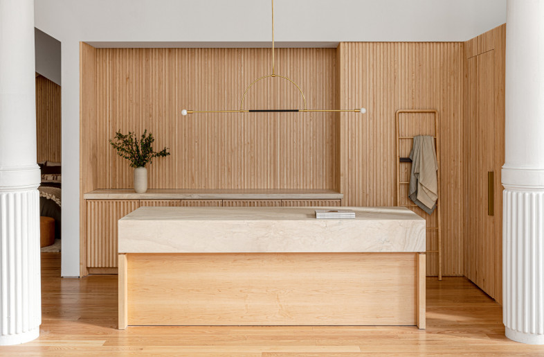 Custom marble and gabled niches integrate form and function. - Sean Litchfield