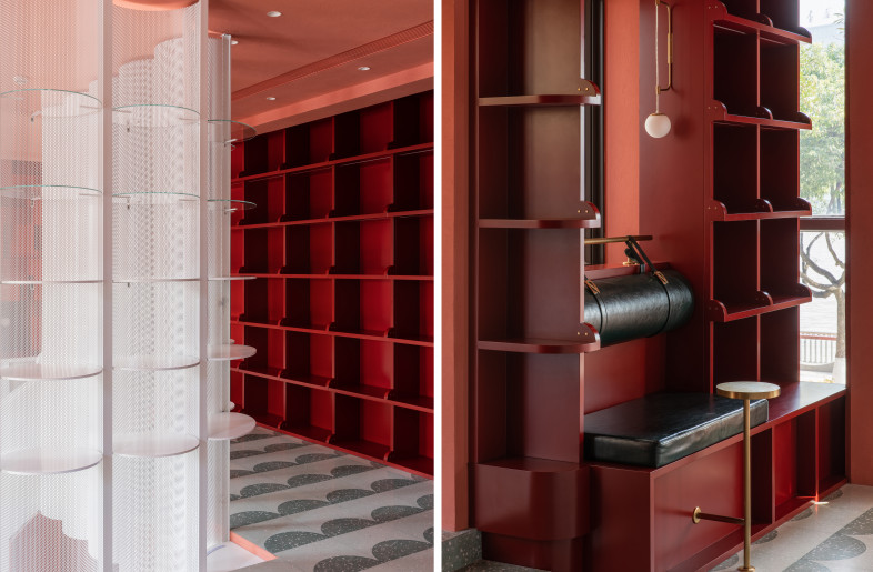 Left: Shelf details;  Right: Reading Corner with custom lighting and side table. - Photo Credit: Wen Studio