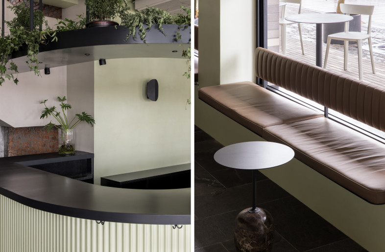 Left: Bar Details;  Right: Indoor-outdoor window seating - Photo Credit: Wen Studio