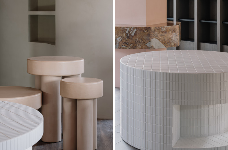 Retail display structures in different shapes and materials. - Photo Credit: Wen Studio