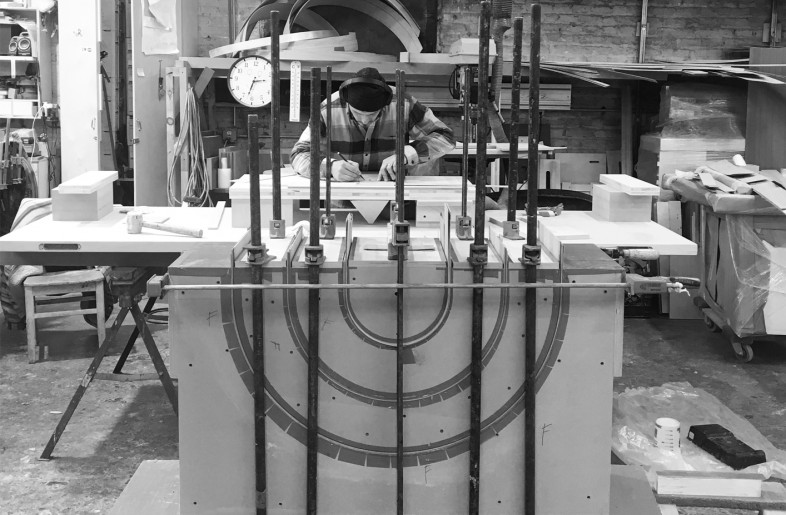 Fabrication of the custom light fixtures was done with a local millworker in Brooklyn, NY. Collaborating with local craftspeople was an important aspect of the project. - Desai Chia Architecture