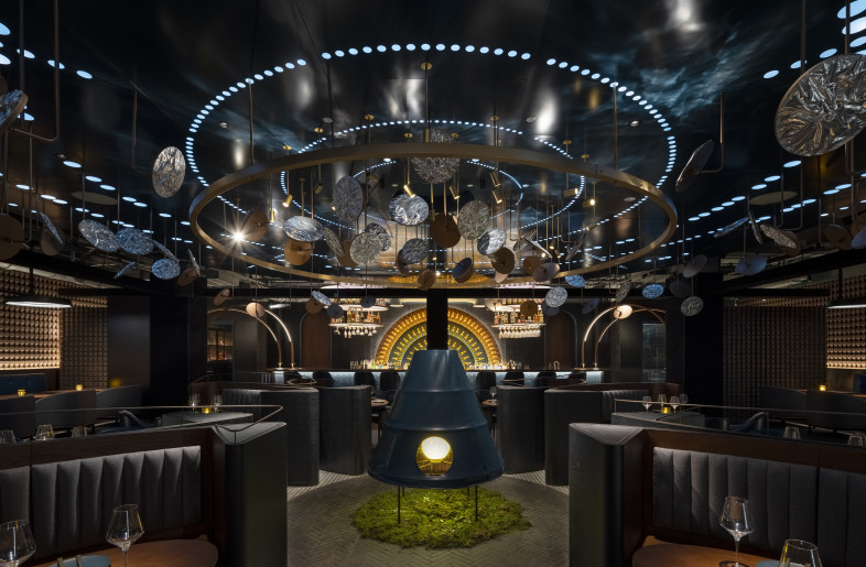 Univers color - Bar and main dining view - Wen Studio