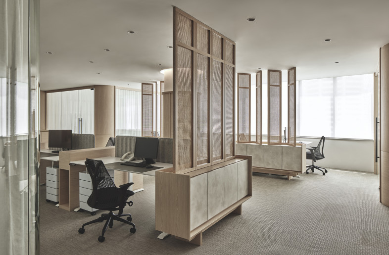 Rattan panels that can swivel upon users' preference are introduced to provide each zone with a certain level of privacy, and maintains an unobtrusive presence. - Studio Periphery