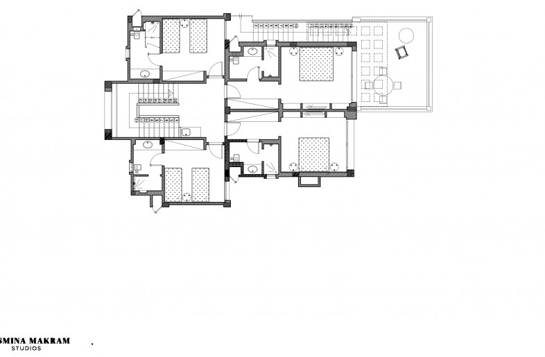 First floor, floor plan with 4 bedrooms with ensuite bathrooms. - Yasmina Makram