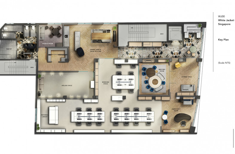 Coloured floor plan of the office space. - White Jacket
