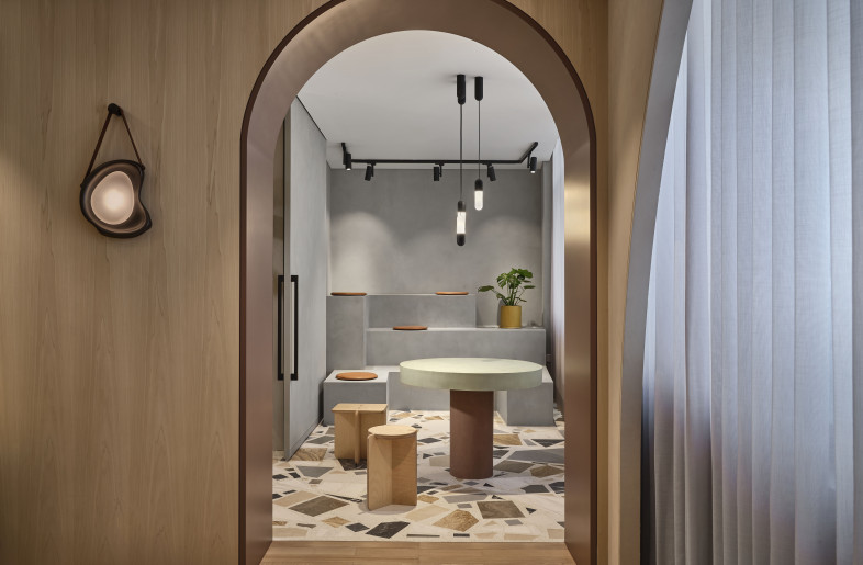 The Retail Gallery is a communal space and the pastel green table is fashioned after the iconic round tables seen at the void decks of Singapore’s public housing. - Owen Raggett
