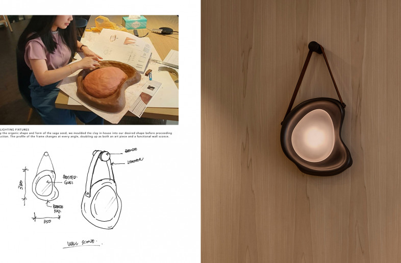 Inspired by the organic shape and form of the saga seed, we moulded the clay in-house into our desired shape before proceeding with production. The profile of the frame changes at every angle, doubling up as both an art piece and a functional wall sconce. - White Jacket