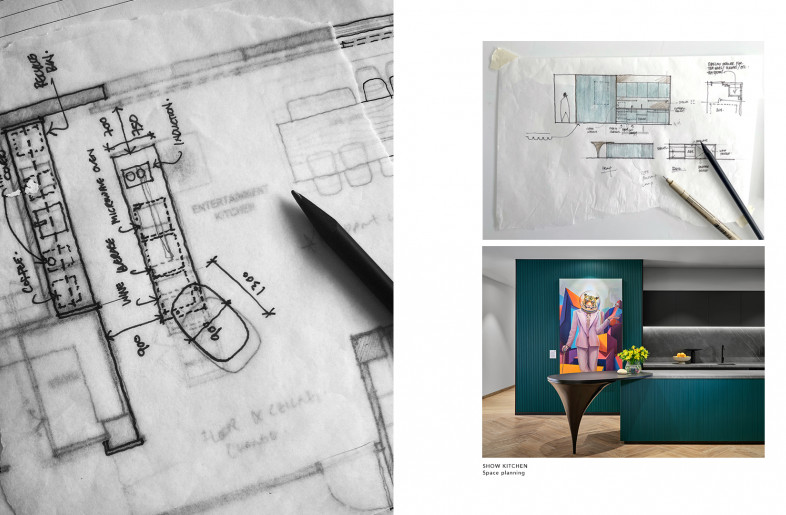 Process sketches of the Show Kitchen. - White Jacket
