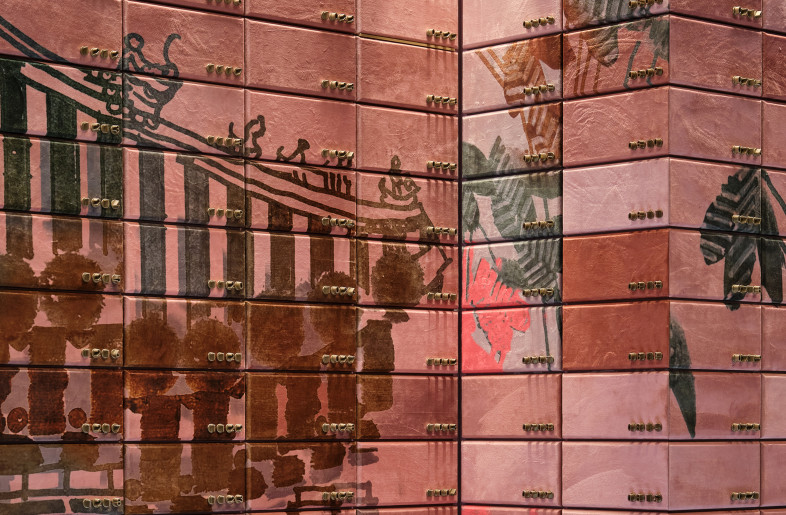 the contrast of the two colors is sharp enough to enable visitors and customers easily spot the cultural landmark symbols on the cloth paintings on the walls, - Jonathan Leijonhufvud Architectural Photography