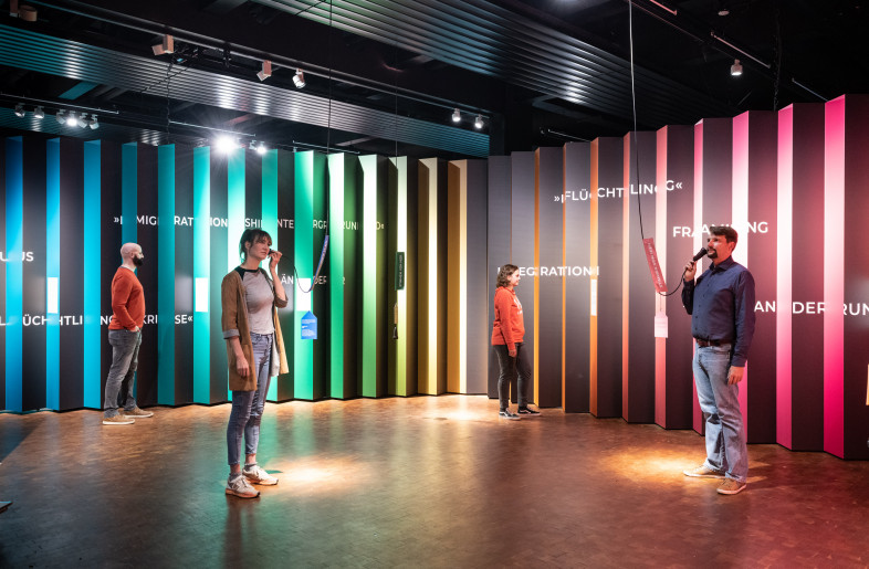 glossary room, provides explanation about the terms used in the exhibition, how we talk about migration - Klaus Luginsland, TECHNOSEUM