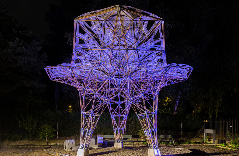 Digital Bamboo lit up at night with vibrant colours. - Andrei Jipa