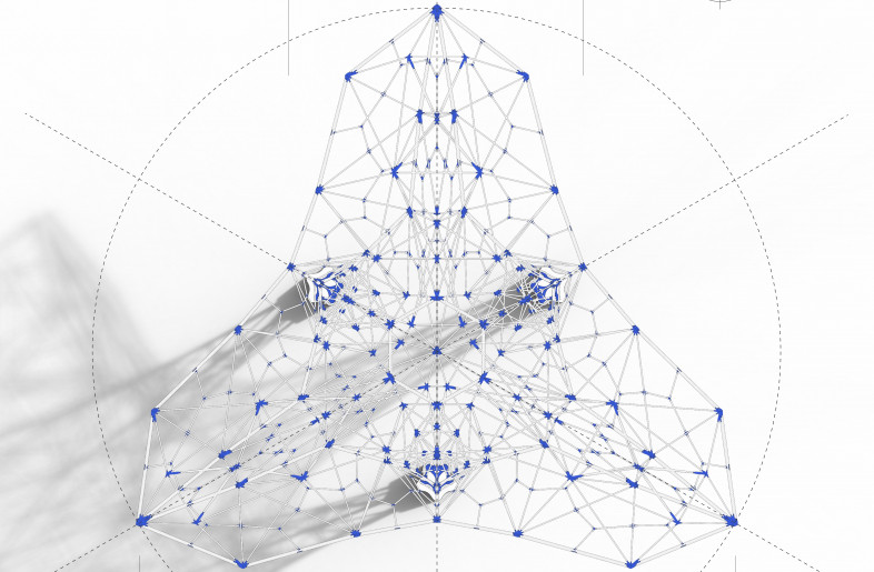 Top view of the bespoke space frame structure. - Marirena Kladeftira