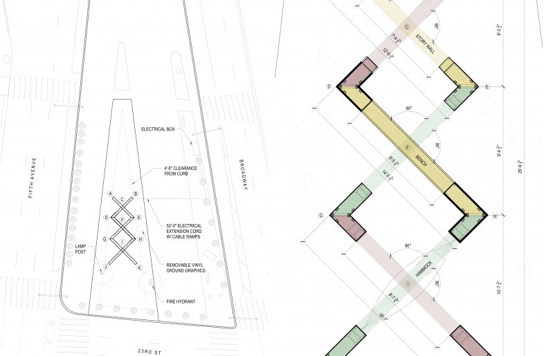 Interwoven covers 450 square feet in Manhattan's Flatiron Public Plaza. - Atelier Cho Thompson