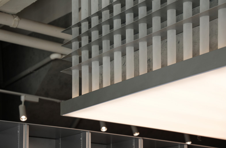Matte acrylic tubes in patterns inspried by the classic Korean window screen partitions - Timmy Lo
