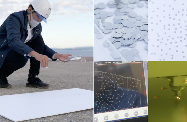 We used the sea breeze blowing from the high ground of the park to create a pattern for the placement of the circles. The circles were then scanned and laser engraved one by one on the ceiling and columns. - Nacasa ＆ Partners Inc. | Akira Arai