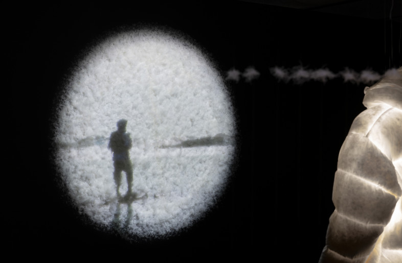 Screen made of down balls. - Daisuke Ohki