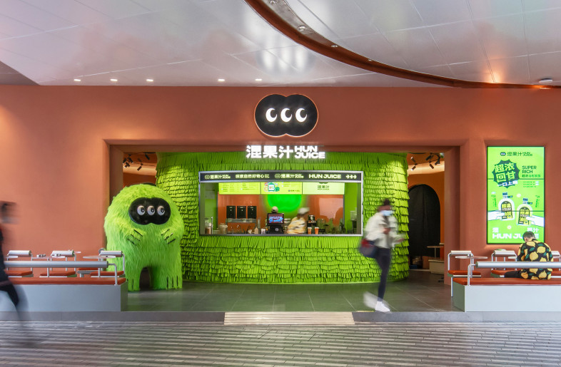 We represented the brand mascot in two ways. First - we made a three-dimensional installation of the brand mascot ‘Three-Eyed Boy’, which serves as a strong visual focus in the store. - The store frontage on-site