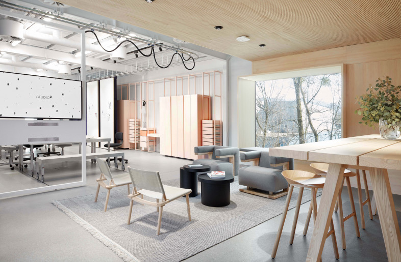 Panorama window with mountain view and custome made storage shelving - Adolf Bereuter