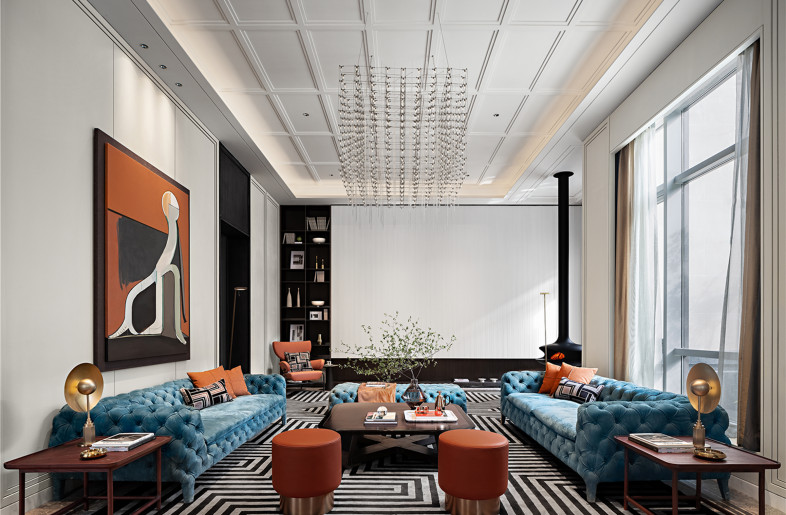 The composed and restrained Nile blue and the uninhibited vitality orange collide wantonly, which not only has the light luxury texture of fashion, but also has the taste and elegance polished by time. - Bemo Studio·Yanming